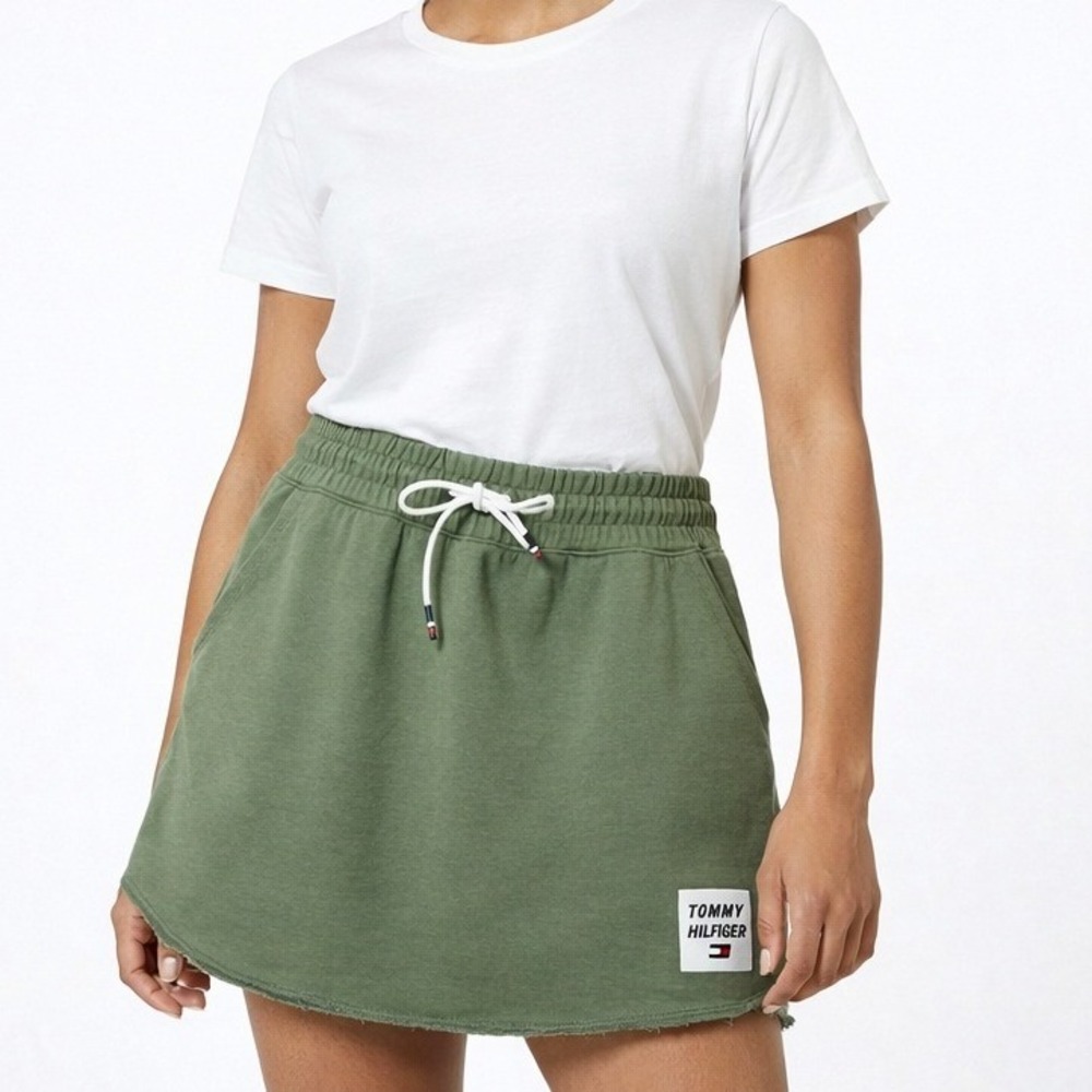 Tommy Hilfiger Skirt Womens Small Petite Green Fleece Drawstring‎ Mini Skirt